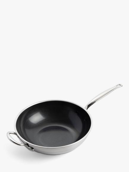 GreenPan Premiere Stainless Steel Ceramic Non-Stick Wok, 30cm, Silver