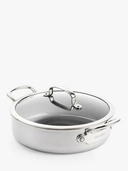 GreenPan Premiere Stainless Steel Ceramic Non-Stick Shallow Casserole & Glass Lid, 26cm, 