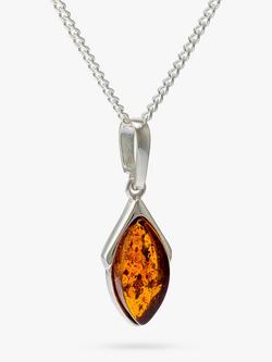 Be-Jewelled Marquise Baltic Amber Pendant Necklace, Silver/Cognac, Silver/Cognac