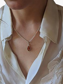 Be-Jewelled Marquise Baltic Amber Pendant Necklace, Silver/Cognac - view 2, Silver/Cognac