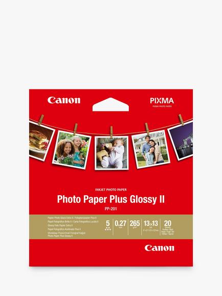 Canon PP-201 Glossy II Photo Paper Plus, 13 x 13cm, 20 Sheets, White