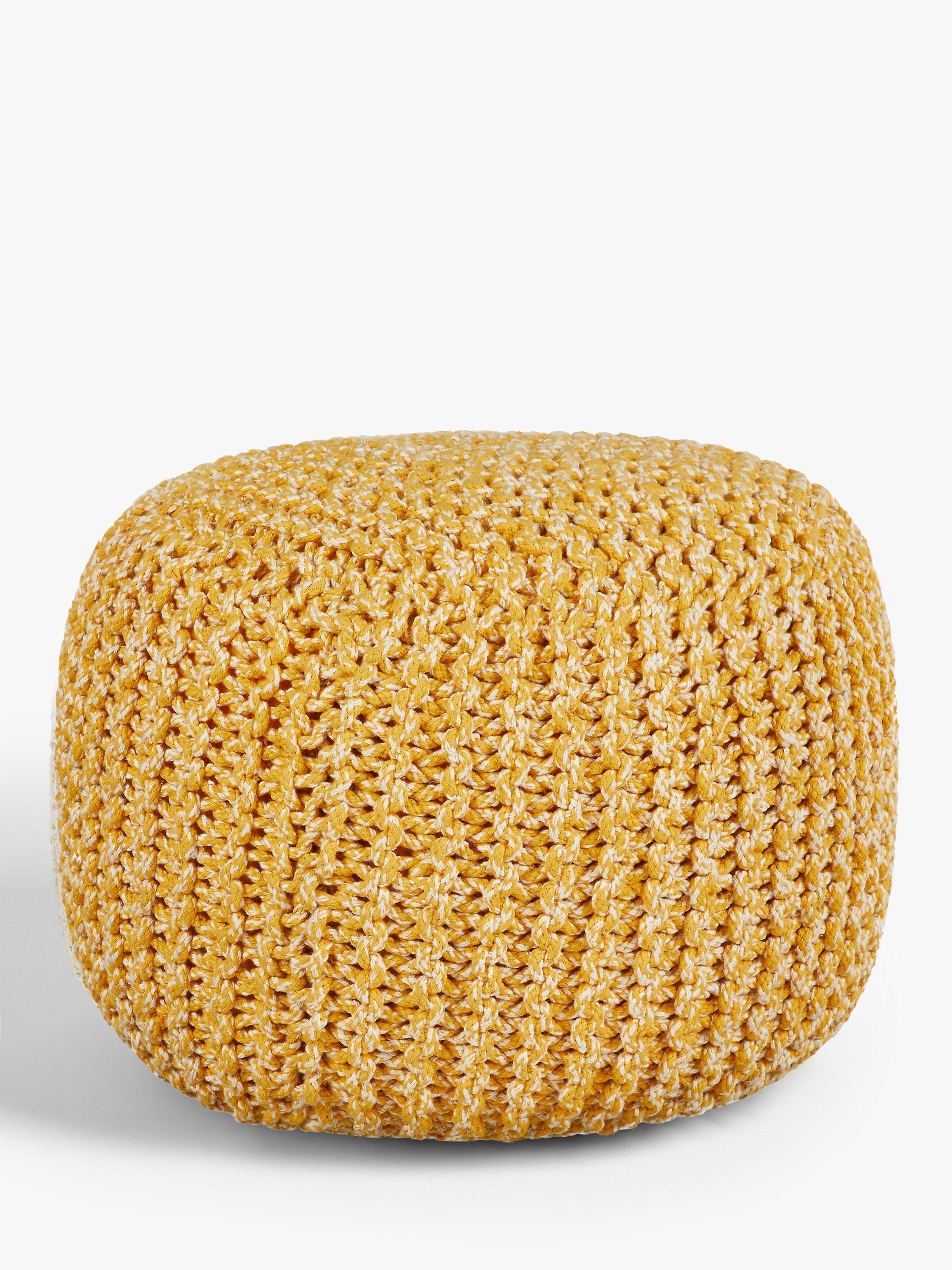 Chunky Knit Ottoman with Star, Crochet Round Pouf, Yellow Gray Knitted Pouffe, Kids Room Floor Pouf store Seating