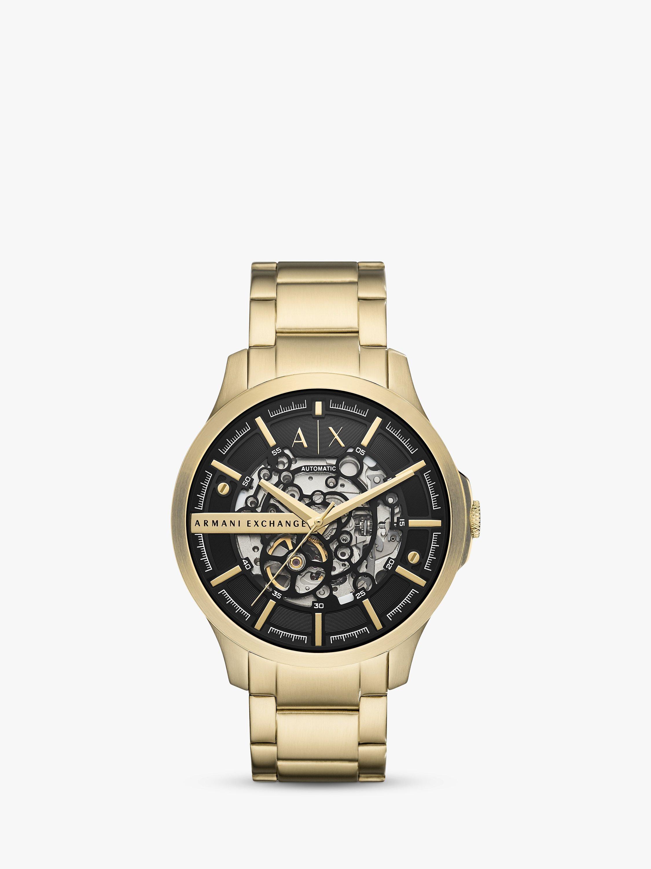 Armani Exchange Men's Automatic Skeleton Bracelet Strap Watch, Gold/Black AX2419