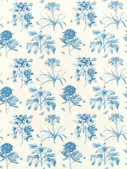 Sanderson Etches & Roses Furnishing Fabric, China Blue