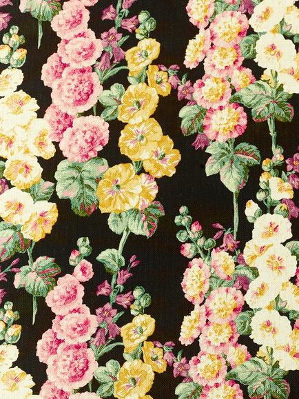 Sanderson Hollyhocks Furnishing Fabric, Ebony/Cerise