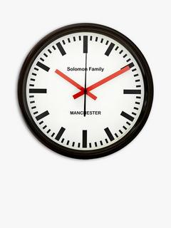 Lascelles Personalised Swiss Station Silent Sweep Analogue Wall Clock, 30cm, Black