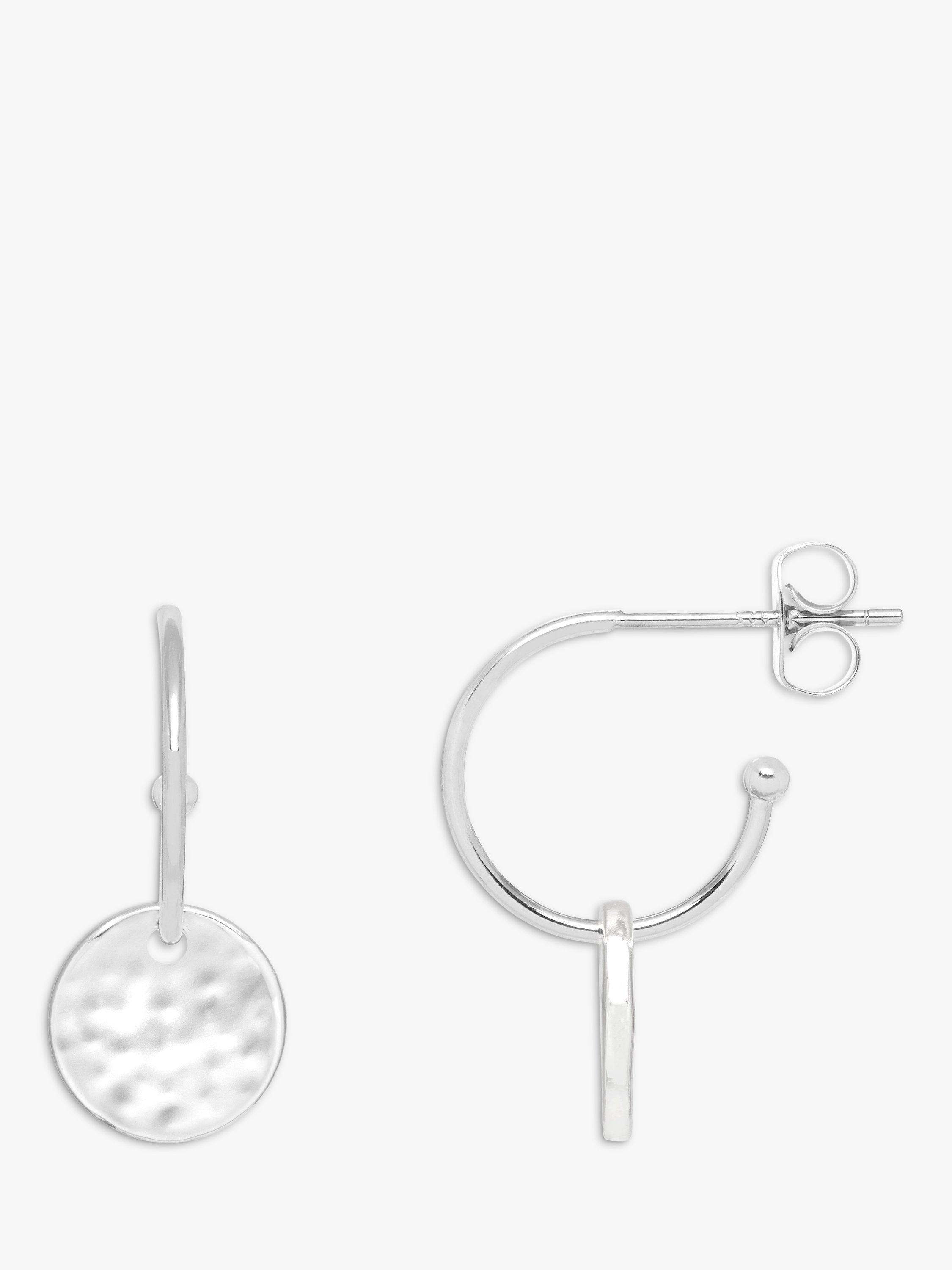 Estella Bartlett Hammered Disc Drop Hoop Earrings, Silver
