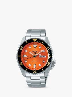 Seiko SRPD59K1 Men's 5 Sports Automatic Day Date Bracelet Strap Watch, Silver/Orange, Silver/Orange