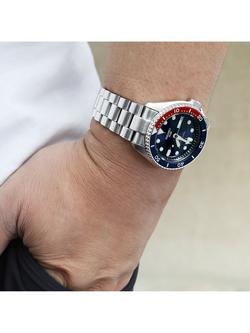 Seiko SRPD53K1 Men's 5 Sports Automatic Day Date Bracelet Strap Watch, Silver/Blue - view 2, Silver/Blue Srpd53k1