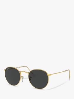 Ray-Ban RB3447 Men's Polarised Round Metal Sunglasses, Gold/Black