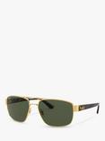 Ray-Ban RB3663 Men's Rectangular Sunglasses, Gold/Dark Green