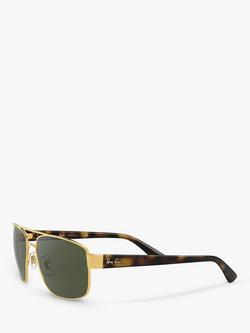 Ray-Ban RB3663 Men's Rectangular Sunglasses - view 2, Gold/Dark Green