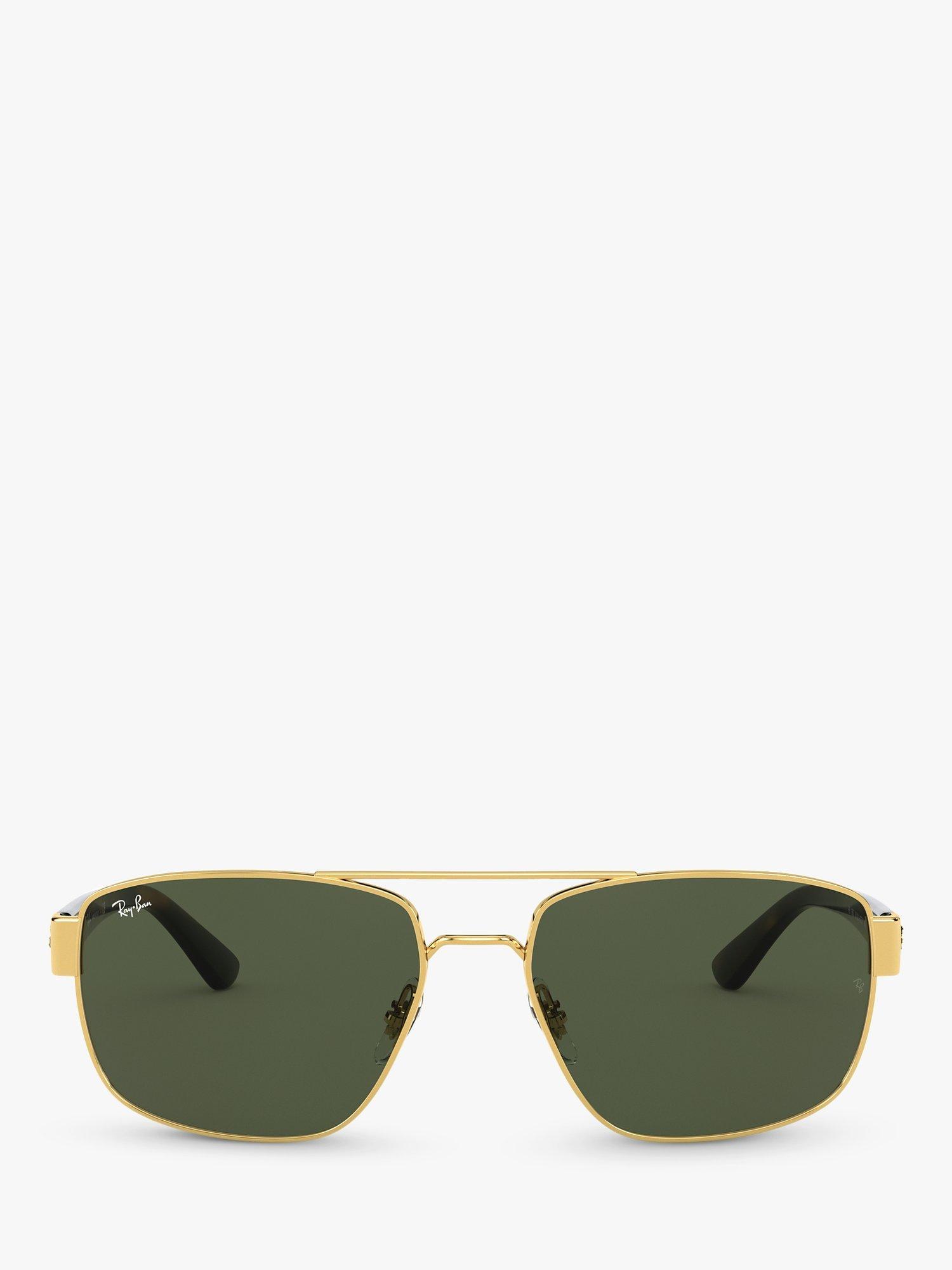 Ray-Ban RB3663 Men's Rectangular Sunglasses, Gold/Dark Green