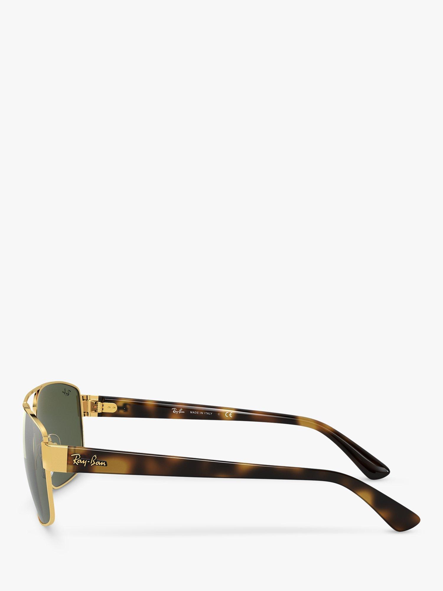 Ray-Ban RB3663 Men's Rectangular Sunglasses, Gold/Dark Green