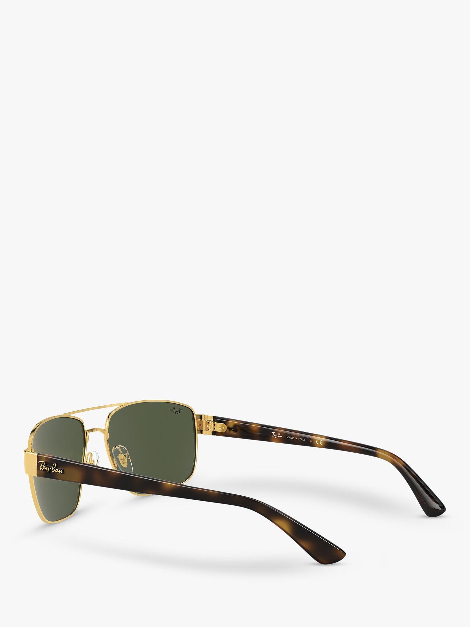 Ray-Ban RB3663 Men's Rectangular Sunglasses, Gold/Dark Green