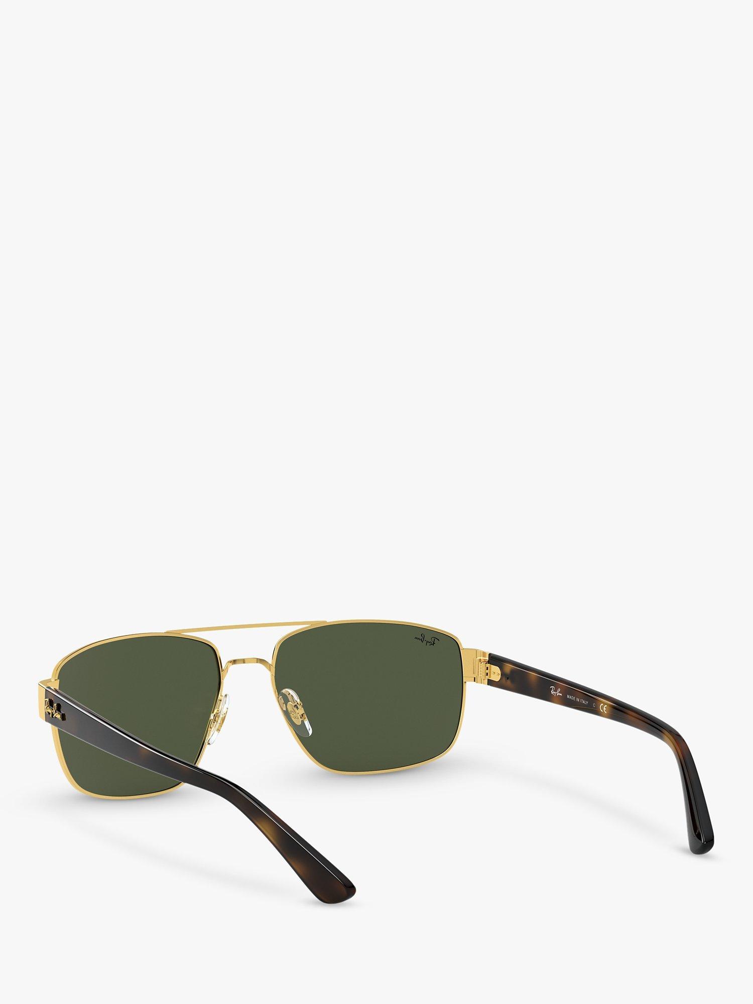 Ray-Ban RB3663 Men's Rectangular Sunglasses, Gold/Dark Green