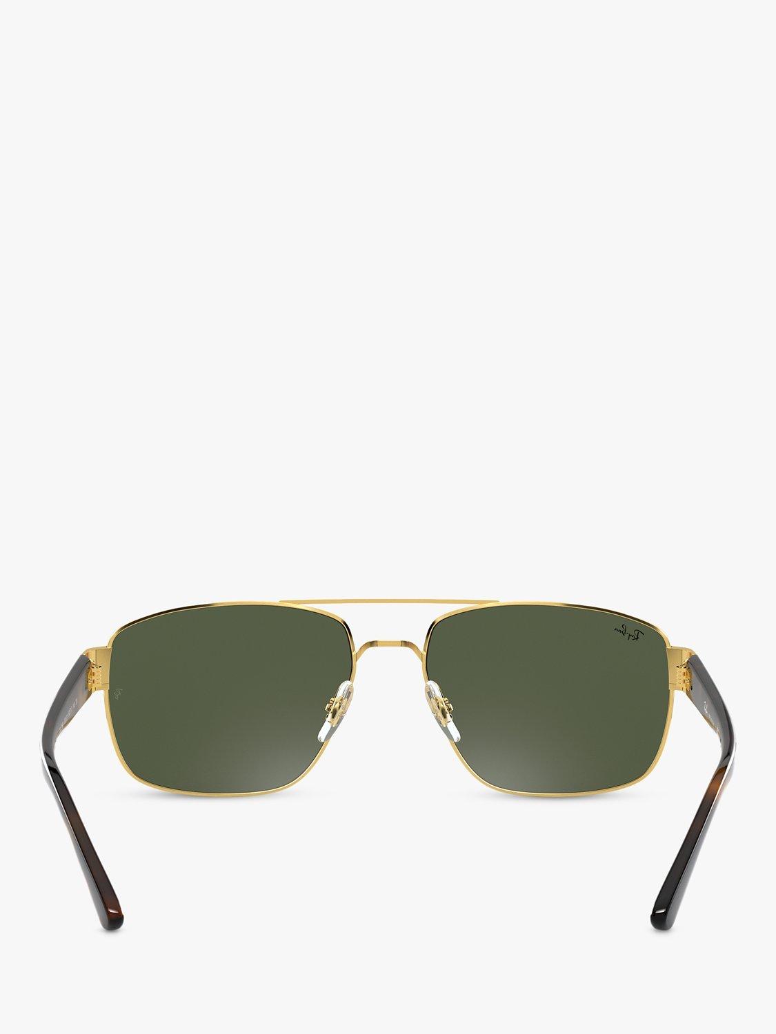 Ray-Ban RB3663 Men's Rectangular Sunglasses, Gold/Dark Green