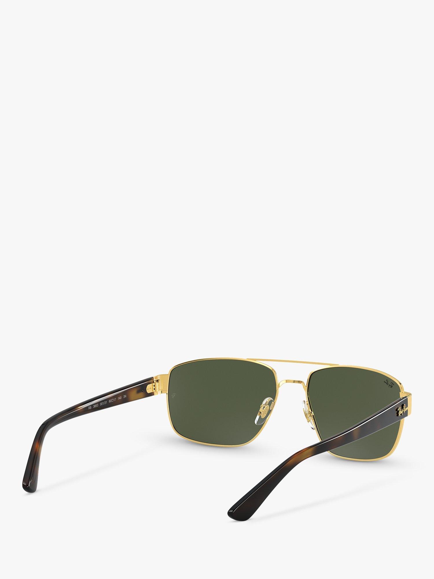 Ray-Ban RB3663 Men's Rectangular Sunglasses, Gold/Dark Green