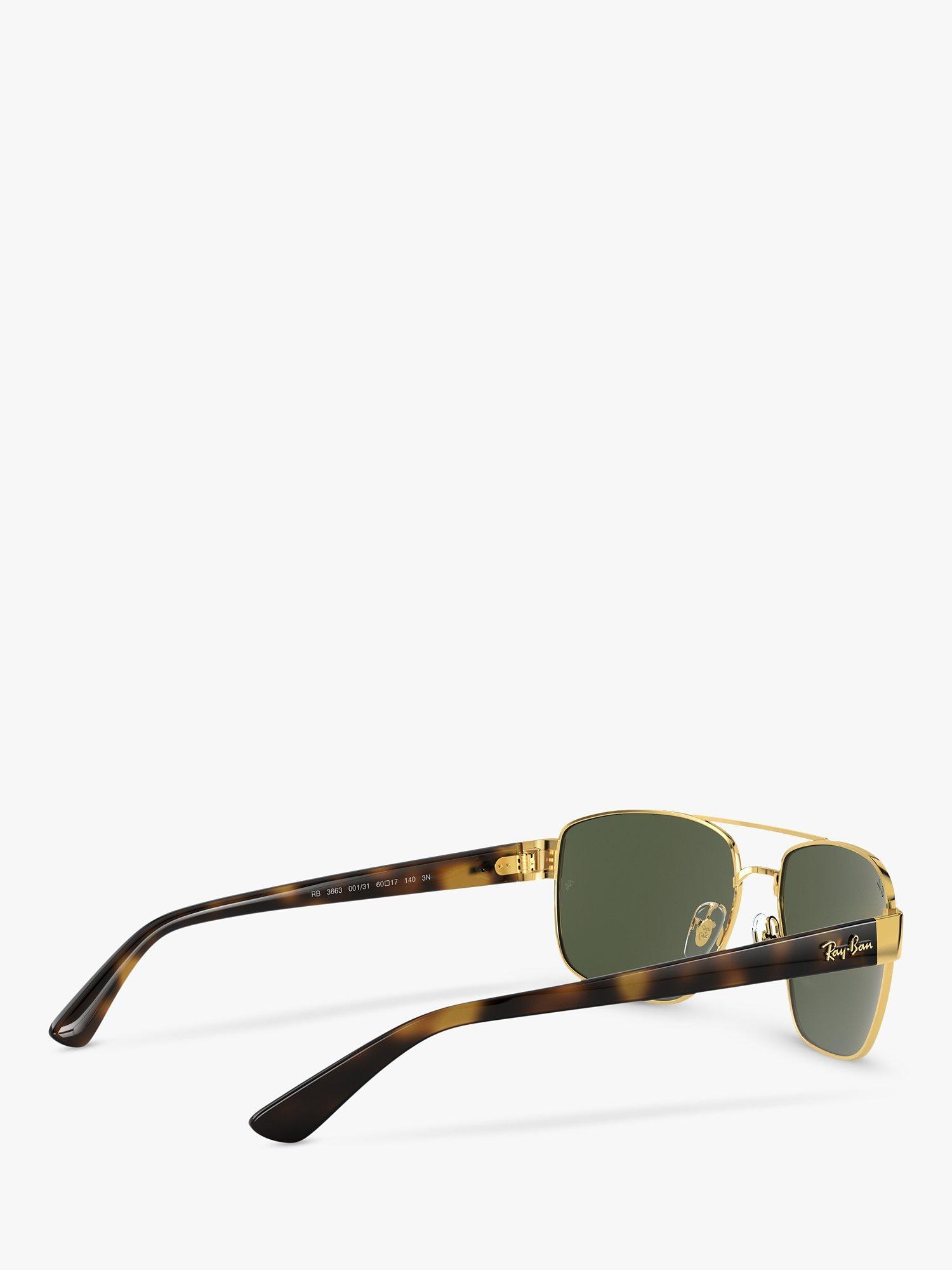 Ray-Ban RB3663 Men's Rectangular Sunglasses, Gold/Dark Green