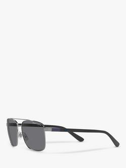 Ralph Lauren PH3137 Men's Rectangular Polarised Sunglasses, Gunmetal/Grey - view 2, Gunmetal/Grey