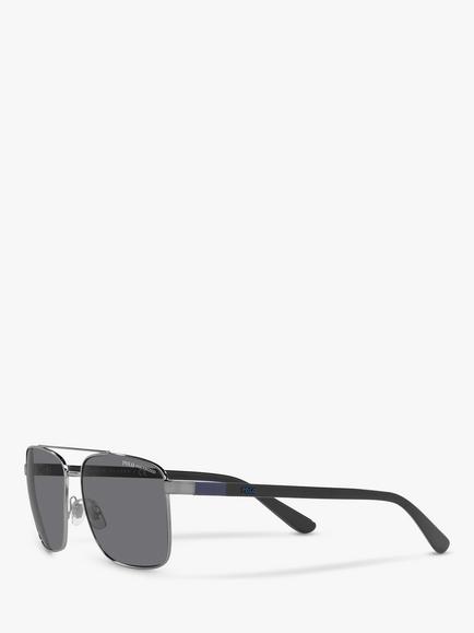 Ralph Lauren PH3137 Men's Rectangular Polarised Sunglasses, Gunmetal/Grey - view 2, Gunmetal/Grey