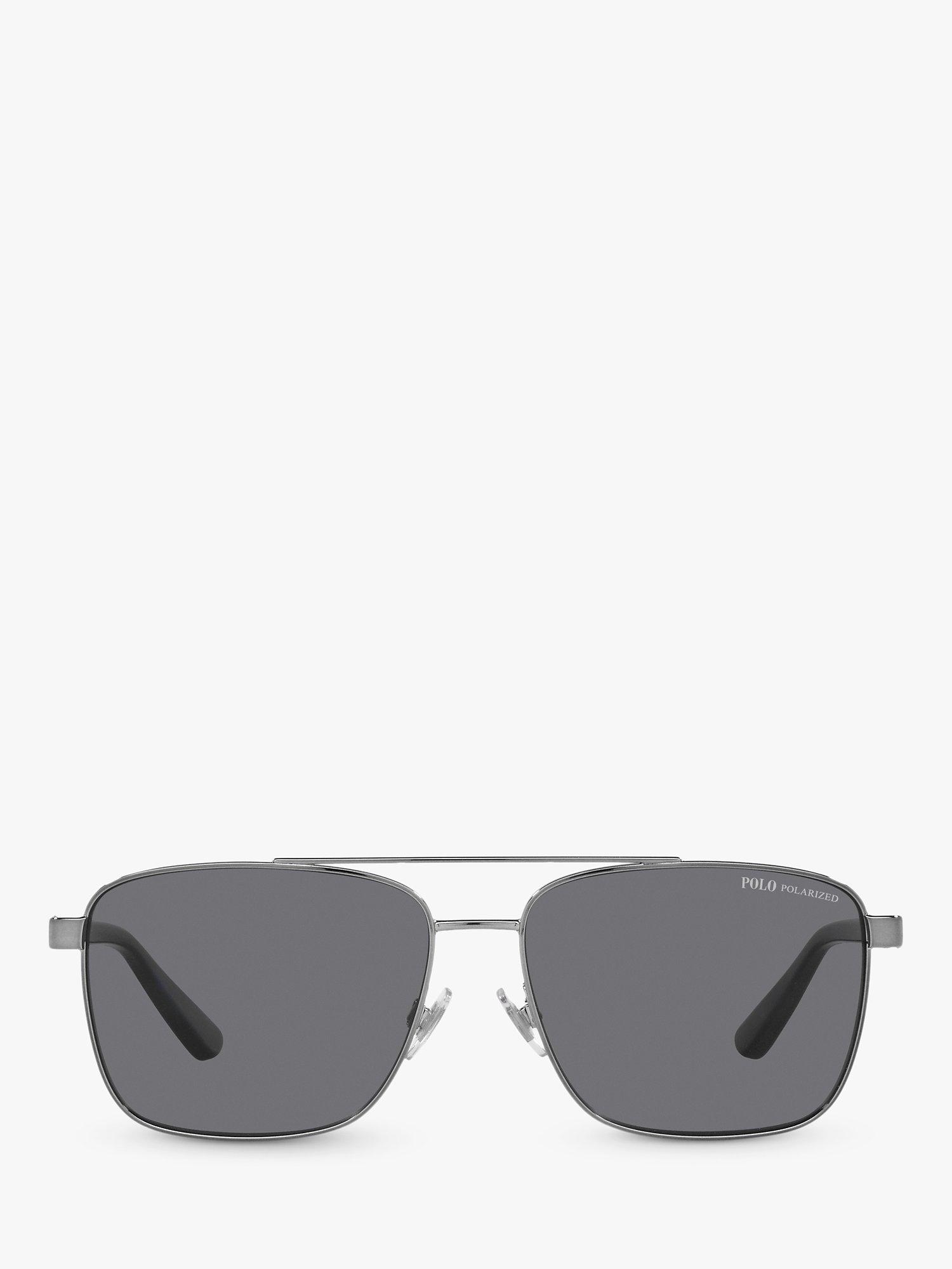Product image 3 of 7, which shows Ralph Lauren PH3137 Men's Rectangular Polarised Sunglasses, Gunmetal/Grey