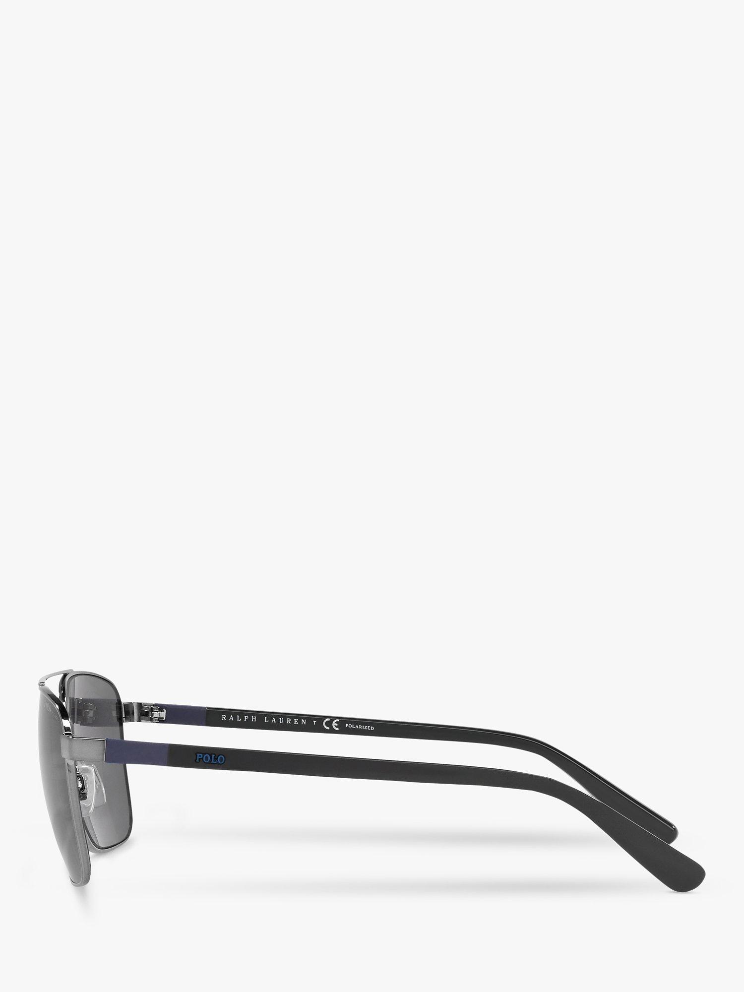 Product image 4 of 7, which shows Ralph Lauren PH3137 Men's Rectangular Polarised Sunglasses, Gunmetal/Grey