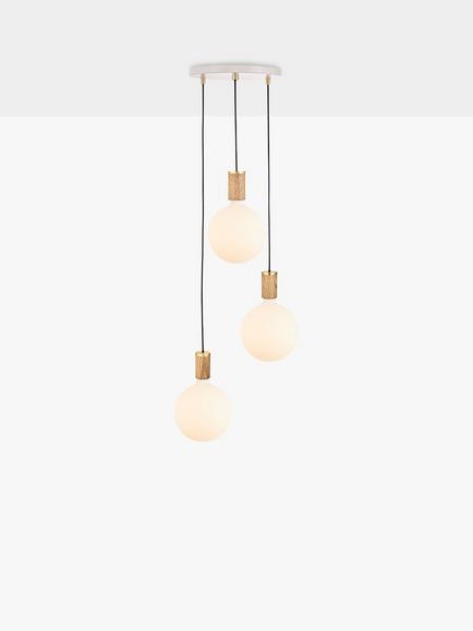 Tala Oak Triple Pendant Cluster Ceiling Light with Sphere IV ES LED Dim to Warm Globe Bulbs, White