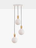 Tala Oak Triple Pendant Cluster Ceiling Light with Sphere IV ES LED Dim to Warm Globe Bulbs