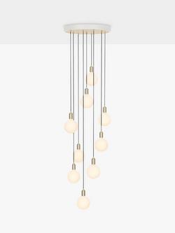Tala Brass Nine Pendant Cluster Ceiling Light with Sphere IV ES LED Dim to Warm Globe Bulbs, White, White