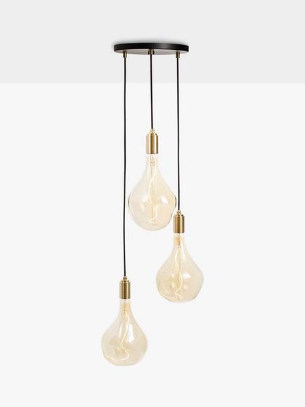 Tala Brass Triple Pendant Ceiling Light with Voronoi II 3W ES LED Dimmable Tinted Bulbs, Black