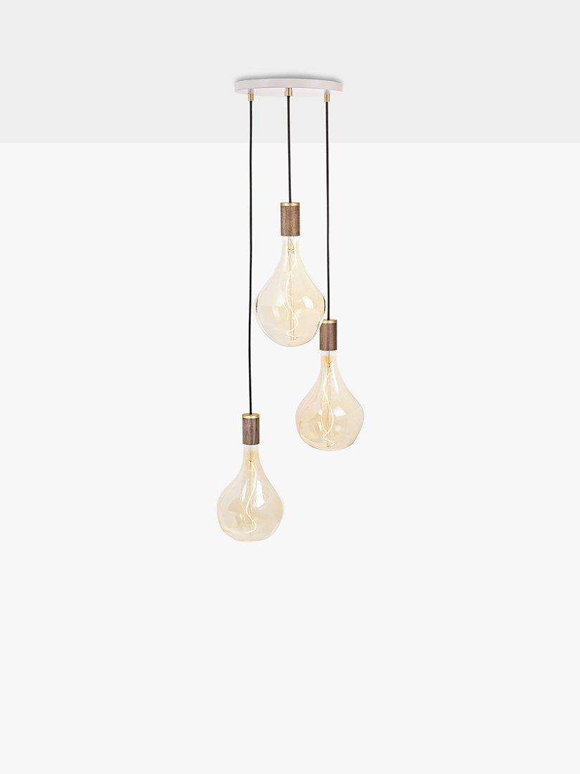 Tala Walnut Triple Pendant Cluster Ceiling Light with Voronoi II 3W ES LED Dimmable Tinted Bulbs