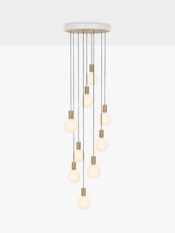 Tala Oak Nine Pendant Cluster Ceiling Light with Sphere IV ES LED Dim to Warm Globe Bulbs, White, White