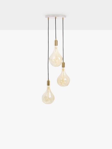 Tala Brass Triple Pendant Ceiling Light with Voronoi II 3W ES LED Dimmable Tinted Bulbs, White