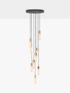 Tala Basalt LED Nine Pendant Cluster Ceiling Light, Brass