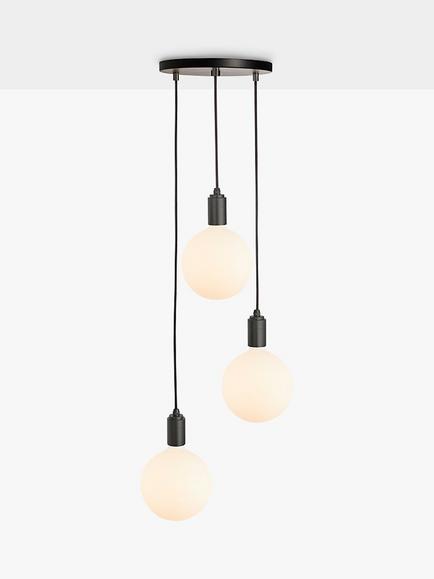 Tala Graphite Triple Pendant Ceiling Light with Sphere IV ES LED Dim to Warm Globe Bulbs, Black