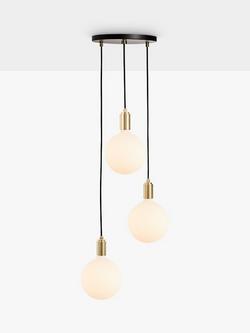Tala Brass Triple Pendant Ceiling Light with Sphere IV ES LED Dim to Warm Globe Bulbs, Black
