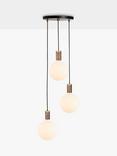 Tala Walnut Triple Pendant Cluster Ceiling Light with Sphere IV ES LED Dim to Warm Globe Bulbs