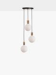 Tala Walnut Triple Pendant Cluster Ceiling Light with Sphere IV ES LED Dim to Warm Globe Bulbs