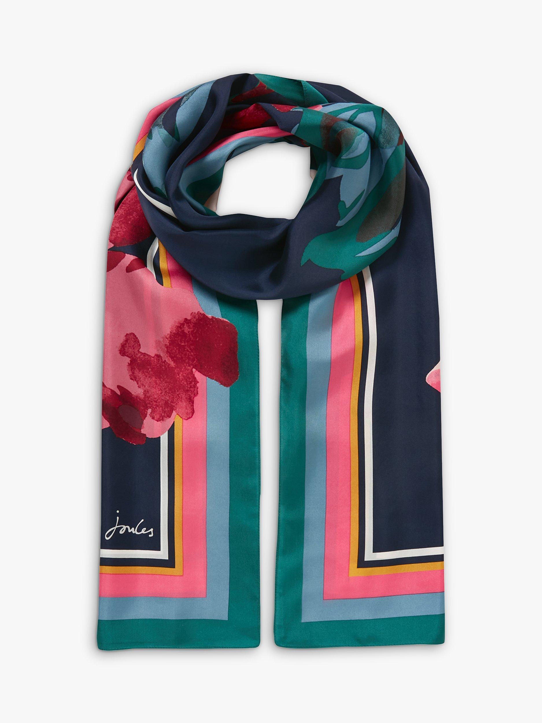 Joules Floral Silk Scarf, Navy/Multi