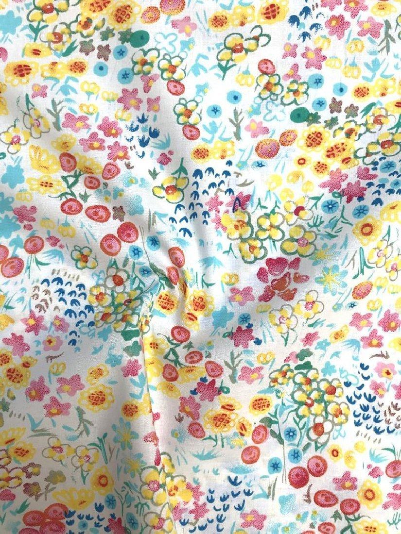 Viscount Textiles Sketchy Flower Print Fabric, Yellow/Multi