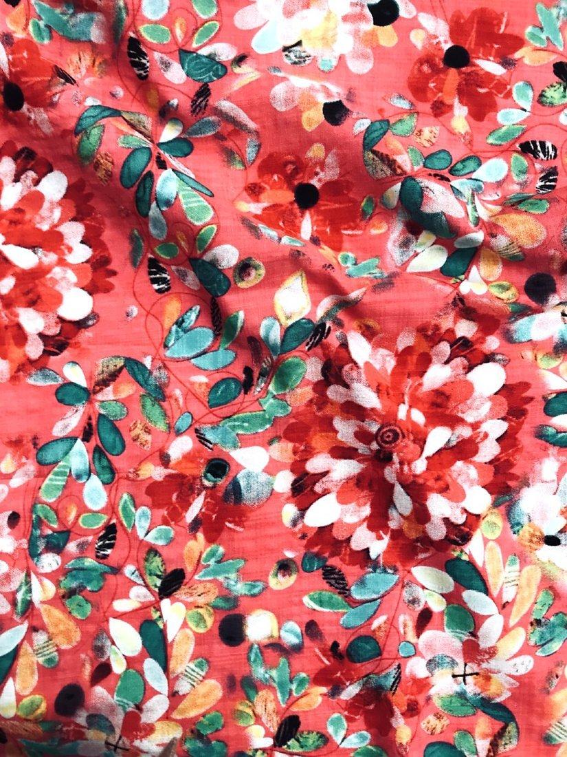 Viscount Textiles Bright Flower Print Fabric, Light Red