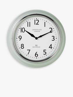 Lascelles Radio Controlled Retro Analogue Wall Clock, 35cm, Pastel Green, Pastel Green