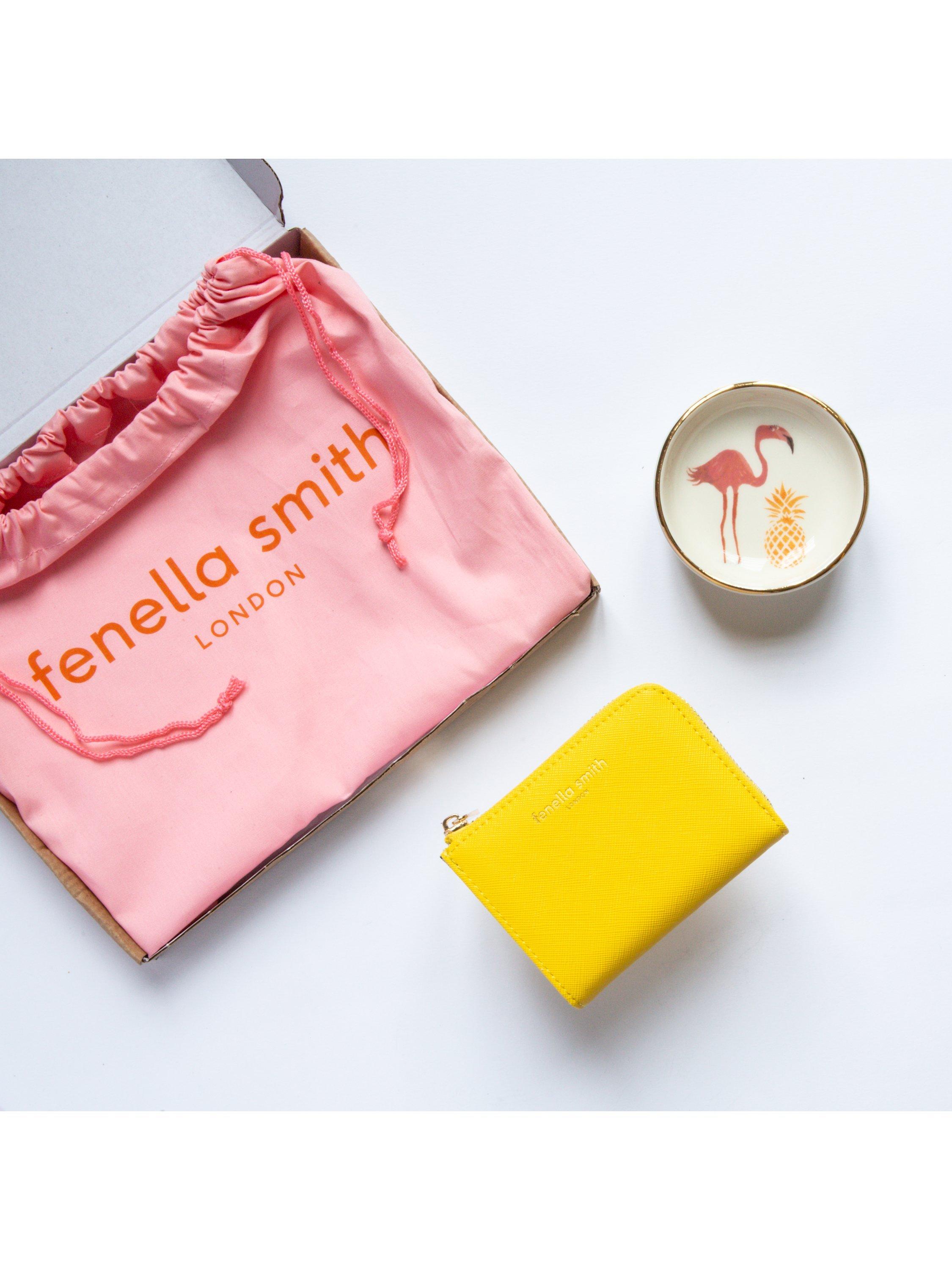 Fenella Smith Flamingo Ring Plate & Yellow Purse Letterbox Gift Set