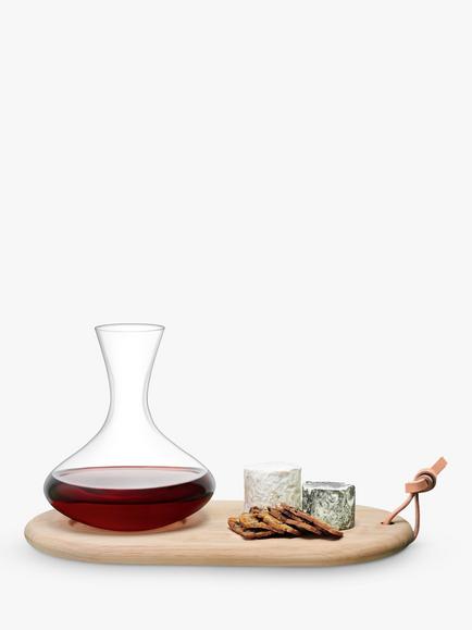 LSA International Wine 1.4L Glass Carafe & Oak Wood Cheese Board Set - view 2, Clear/Natural