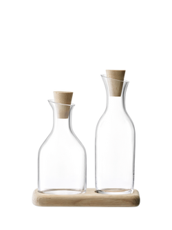 LSA International Serve Oil & Vinegar Glass Bottle Pourers with Oak Wood Base, 300ml, Clear/Natural, Clear/Natural