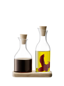 LSA International Serve Oil & Vinegar Glass Bottle Pourers with Oak Wood Base, 300ml, Clear/Natural - view 2, Clear/Natural