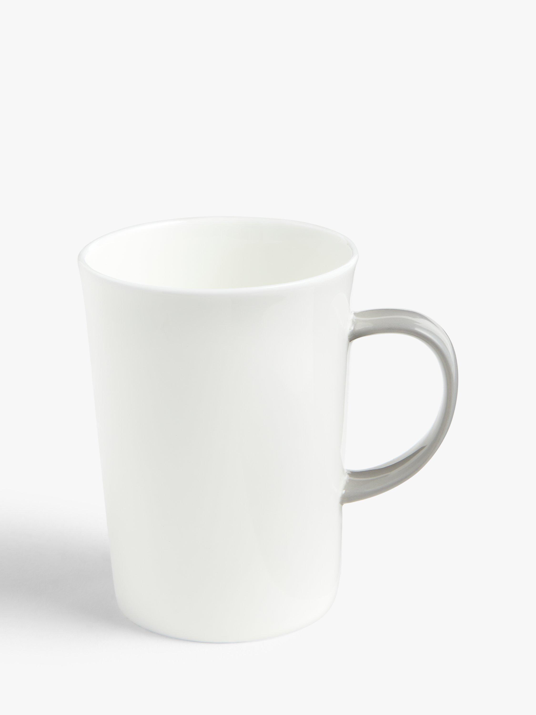 John Lewis Colour Handle Tall Bone China Mug, 450ml, Grey/White
