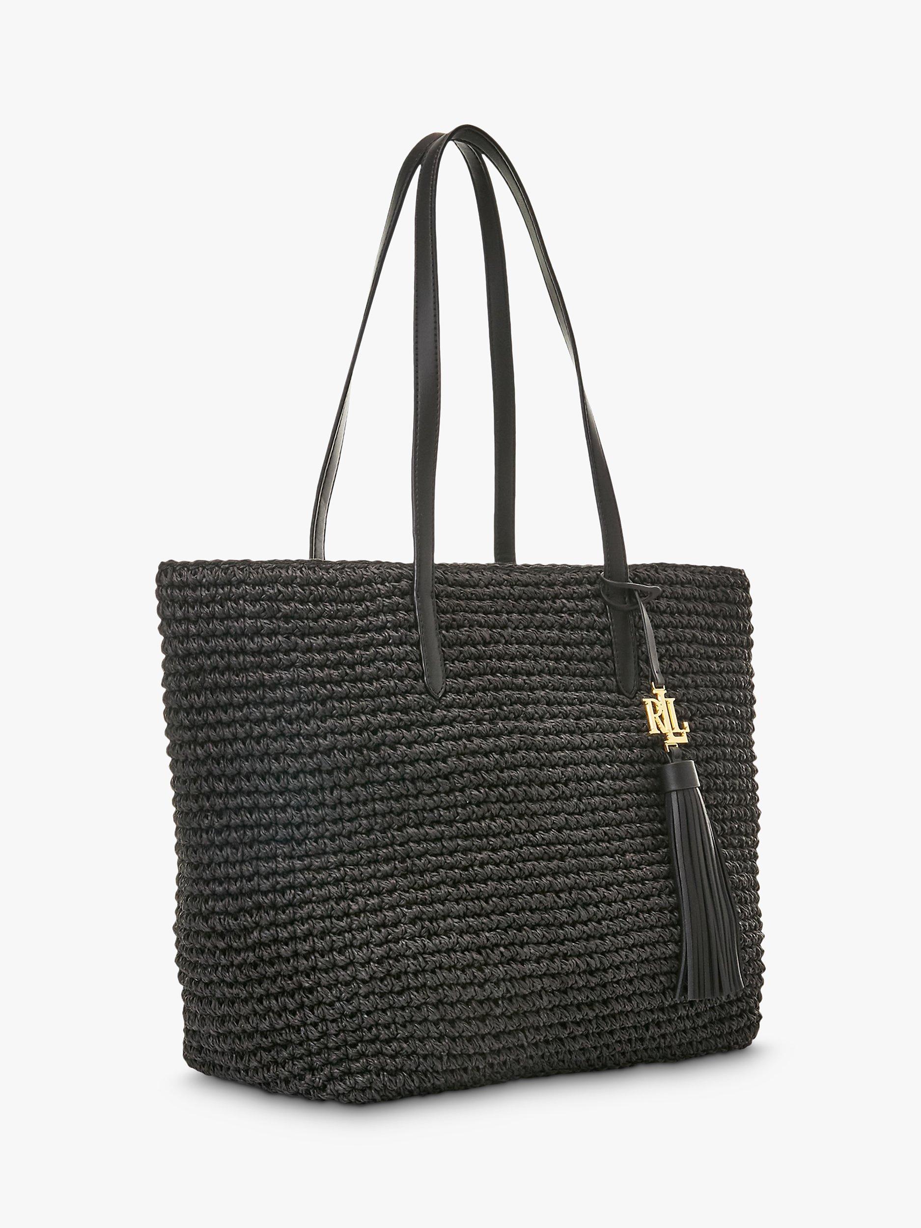 Product image 5 of 5, which shows Lauren Ralph Lauren Straw Tote Bag, Black