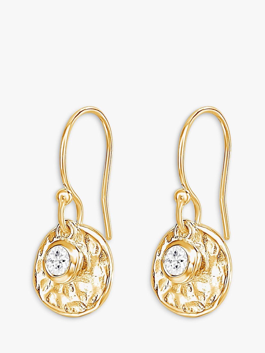 Product image 1 of 6, which shows Dower & Hall Textured Round Charm and Sapphire Twinkle Drop Earrings, Gold